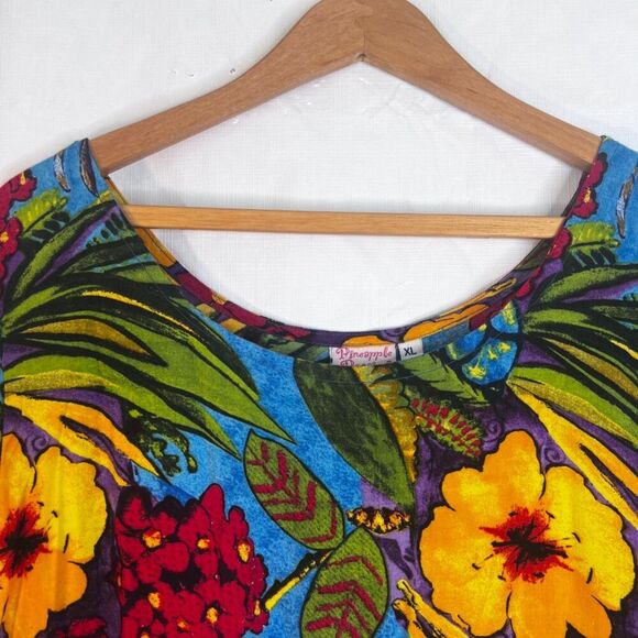 Pineapple Passion Colorful Bold Tropical All Over Print Aline Shift Dress Sz XL - Picture 3 of 9
